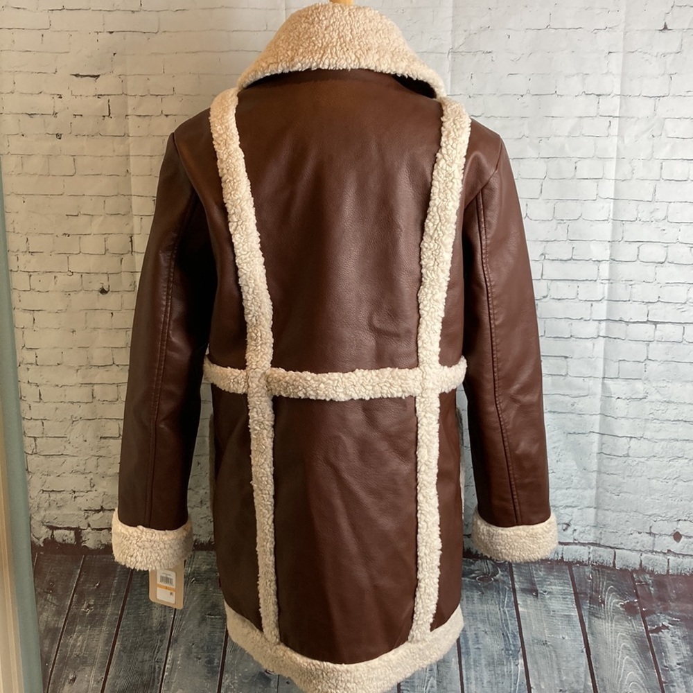 Levi's NWT Vegan Leather Sherpa Spill Out Coat SZ S Boho 70’s Retro Penny Lane - Picture 14 of 15